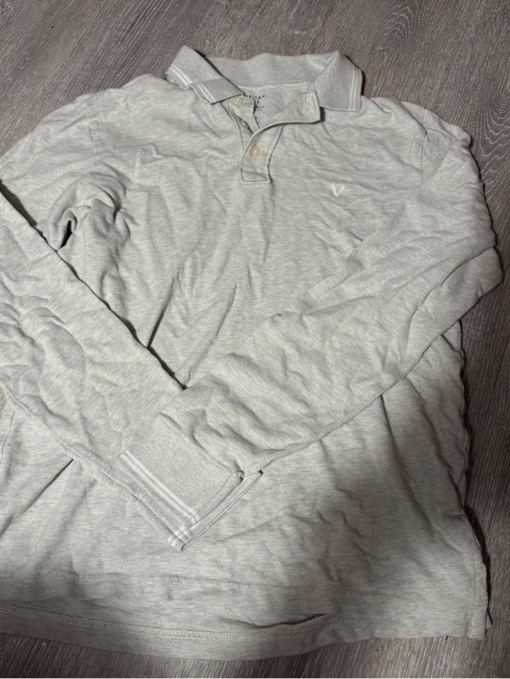 American Eagle Outfitters Light Gray Long-Sleeve Polo